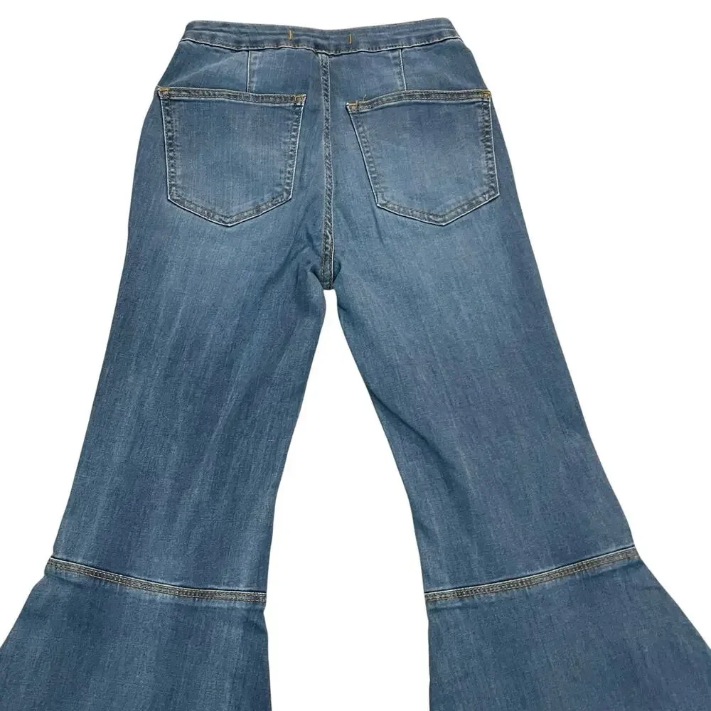 Free People Just Float On Flare Bell Bottom Jeans 24R Stretchy Boho Hippie